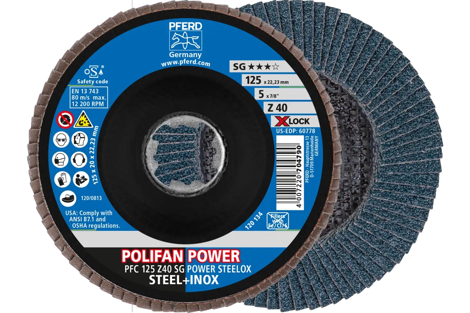 Picture of Pferd Flap Disc, 5", X-Lock, Z SG Power Steelox, 40 Grit, T29, Conical, Zirconia